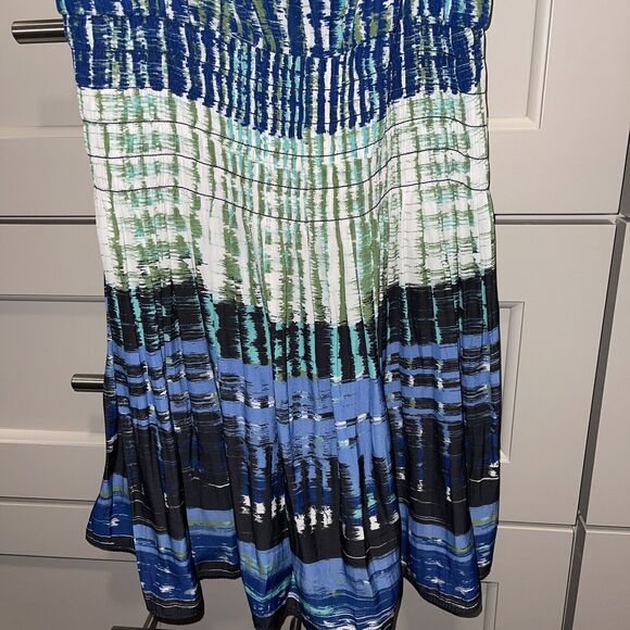 Ramy Brook Paris Warp-Print Sleeveless Blouson Dress XS Navy/Green - Picture 8 of 8